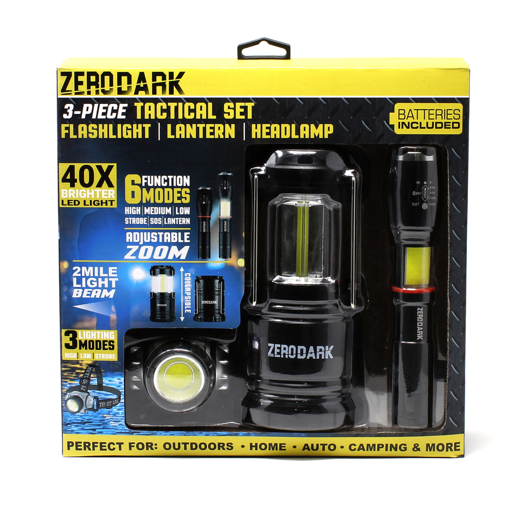 ZeroDark 3 Pc Tactical Set with Flashlight, Lantern, & Headlamp