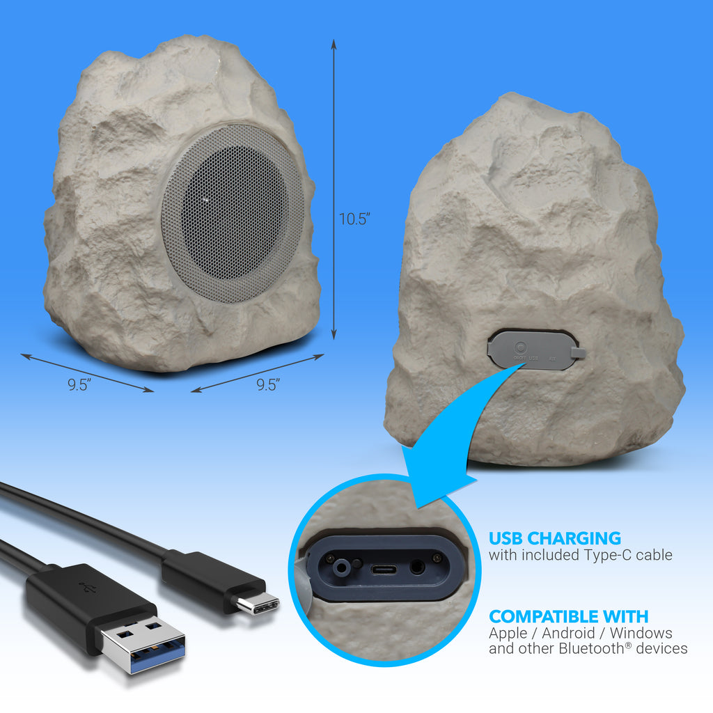 2 Pack LED True Wireless Rugged Rock Outdoor Speakers