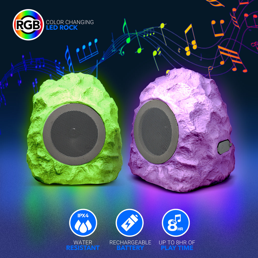 2 Pack LED True Wireless Rugged Rock Outdoor Speakers