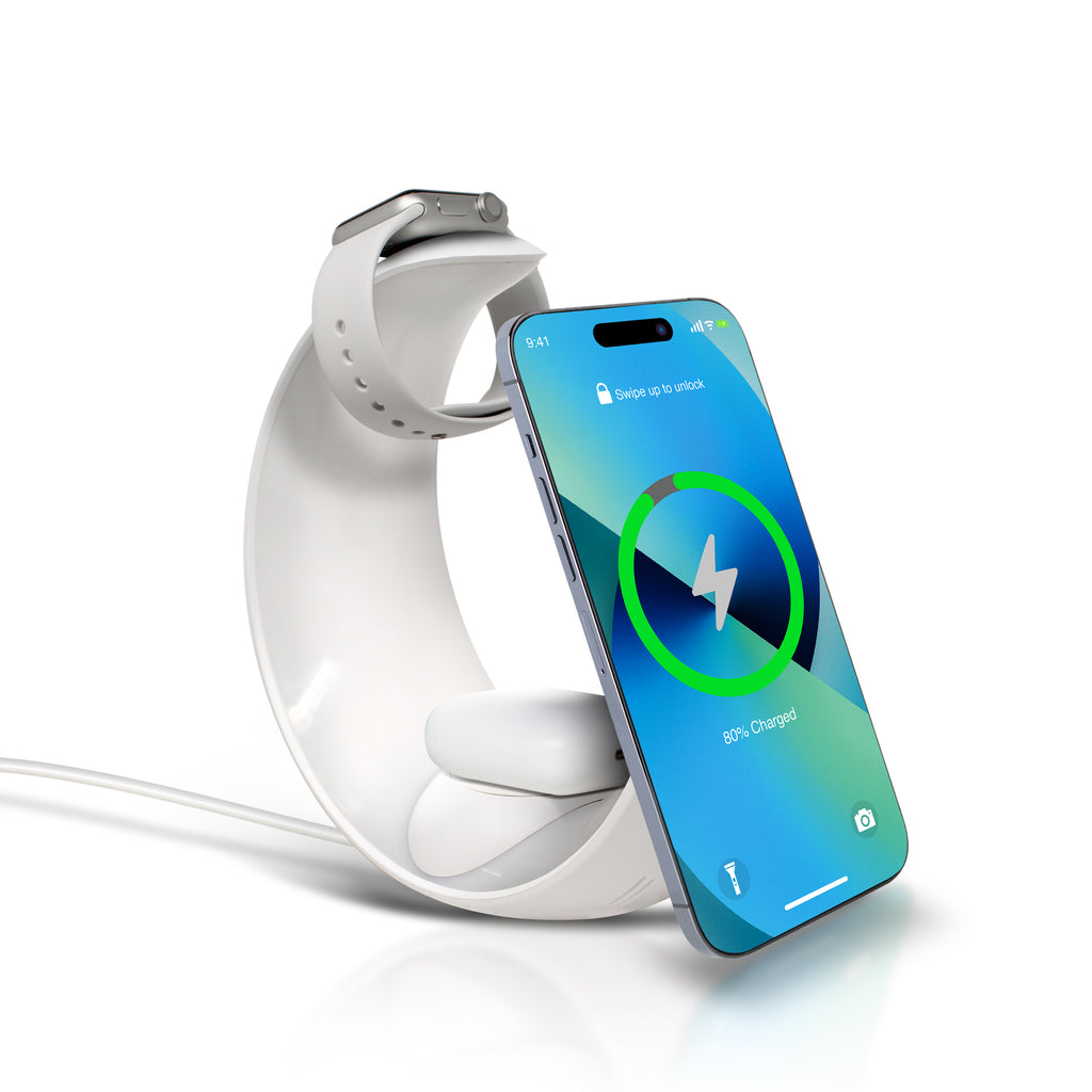 PowerPro Trinity 3 in 1 Wireless Charging Stand for iPhones, Apple Watches, and AirPods